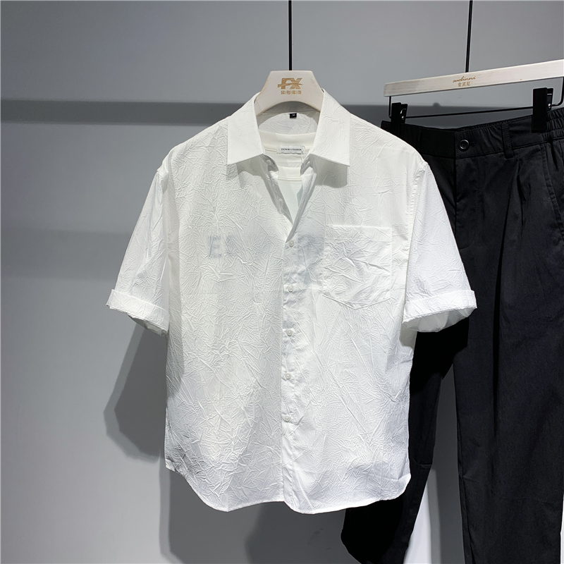 Japanese Korean Style Short Sleeved Shirt Men's Simple Loose Shirt
