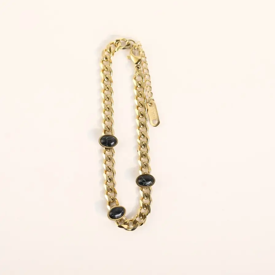 Natural Stone Inlaid Oval Turquoise Titanium Steel Cuban Chain