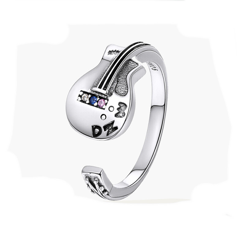 Silver Cool Guitar Ring Women's Fashion Personality Korean Style