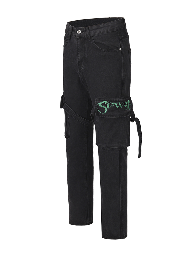 Men's Fashion And Comfort Embroidered Lace-up Micro Flared Jeans