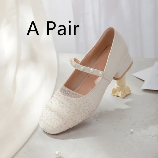 Women's Low Heel Pearl Fairy Country Style Mary Jane Cheongsam Shoes White - Shop at LoveMi