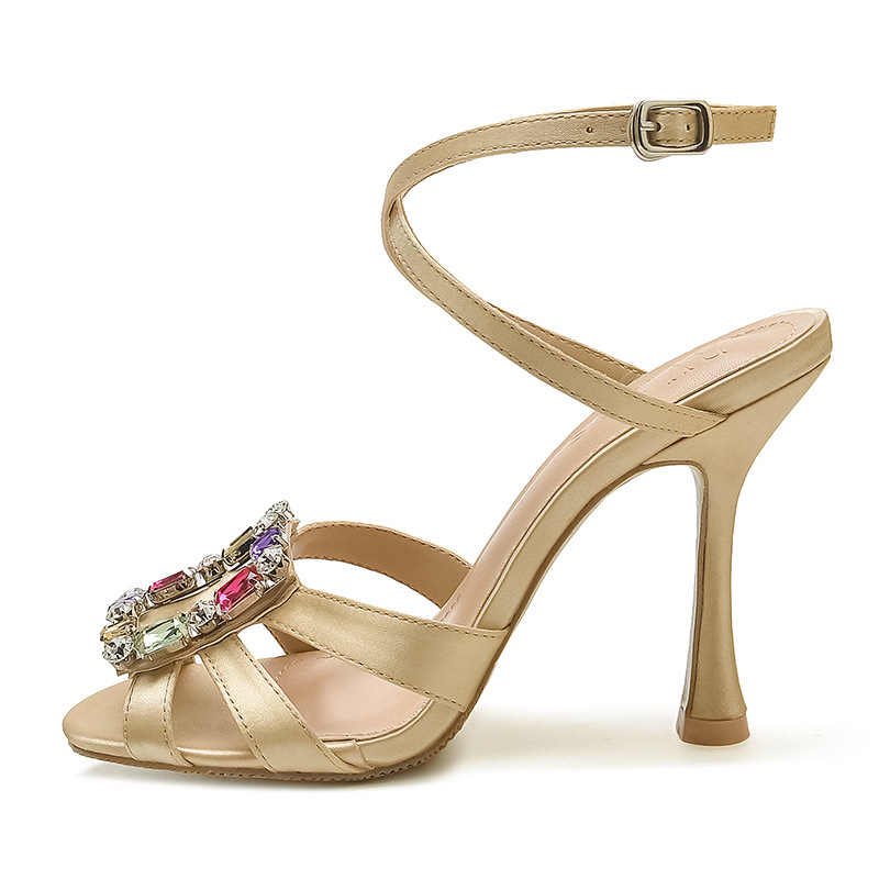 Title 4, Rhinestone Square Buckle Strap Sandals