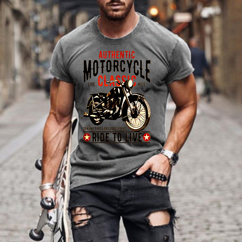 Title 3, Authentic Motorcycle Printed Slim Round Neck Me...