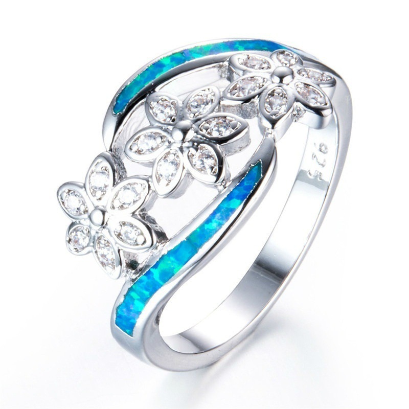 Ring Opal Diamond Three Flowers Female Ring