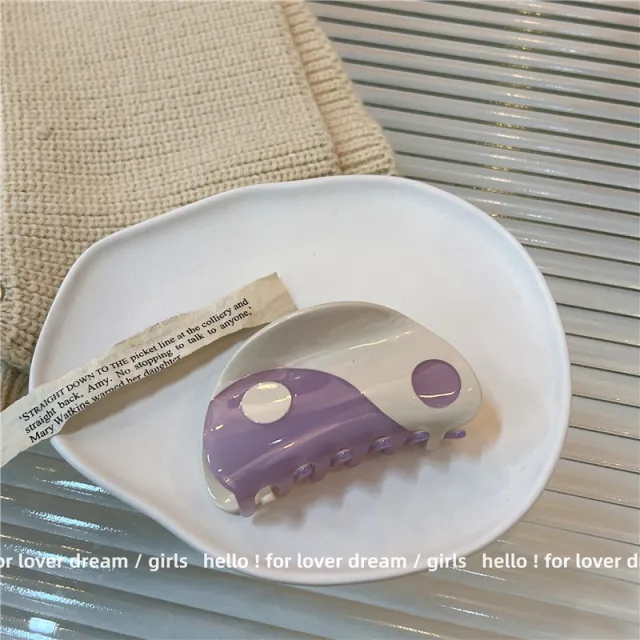 Splicing Acetate Plate Hairpin Korean Style Semi circle Grab Clip For The Back Of The Head Purple Rice White - Shop at LoveMi