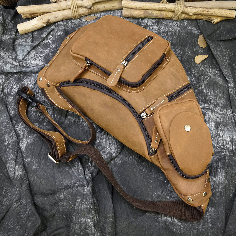 European And American Retro Men's Chest Bag Crazy Horseskin — foto 5