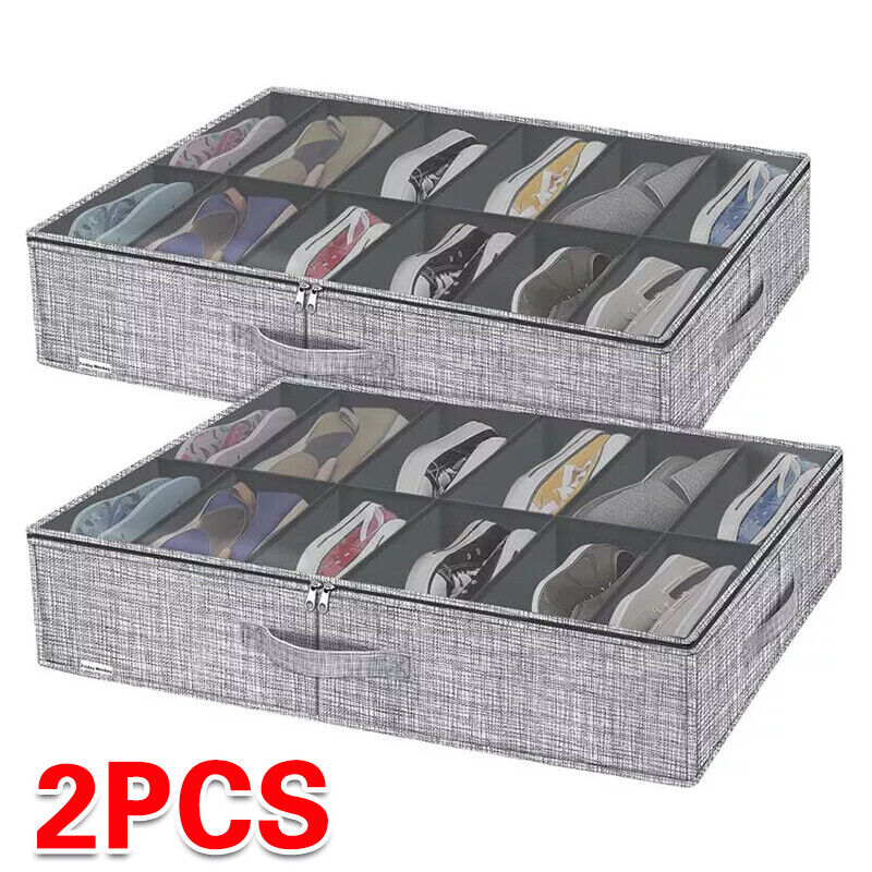 Under Bed Shoe Box 12 Pairs Storage Organiser Closet Pockets Bags Room Home - Image 1