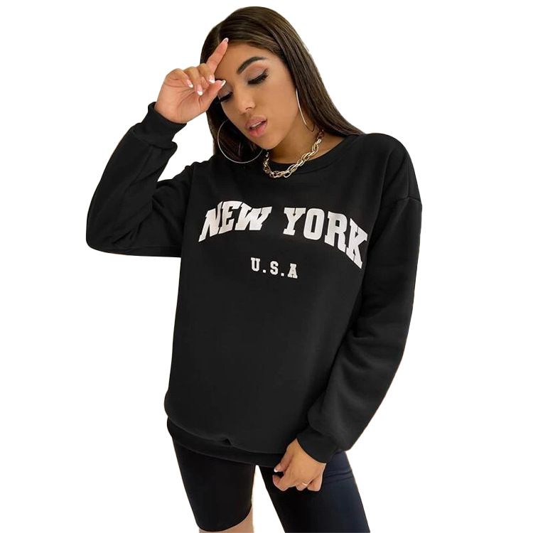 Round Neck European And American Print Pullover Loose Women's Sweater