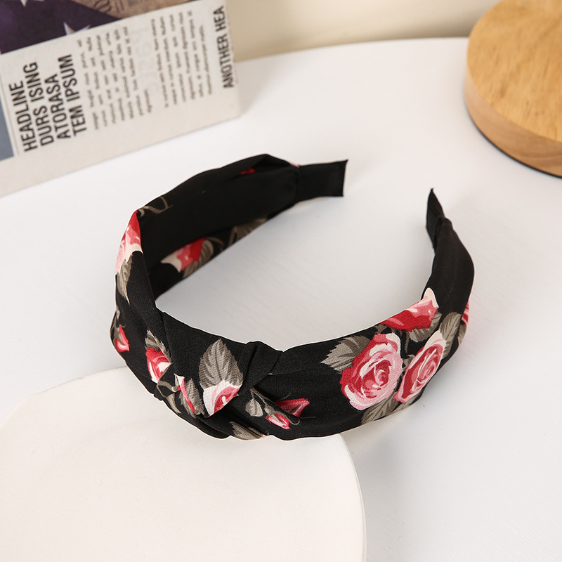 Floral Cross Wide Edge Fabric Headband Black - Shop at LoveMi