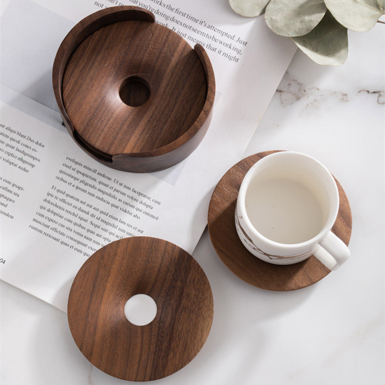 Wooden black walnut tea coaster set