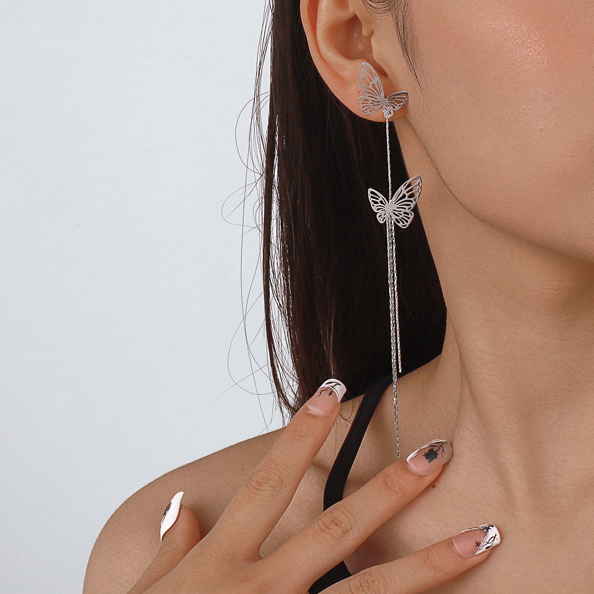 Title 6, Long Tassel Fairy Earrings Hollow Butterfly