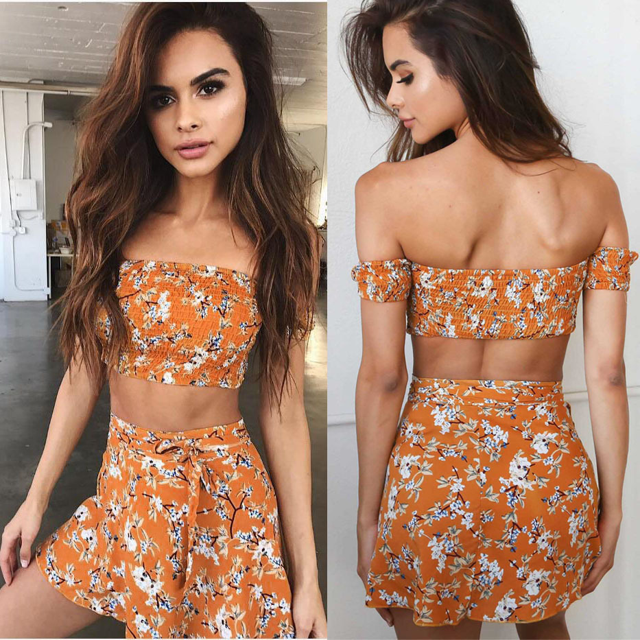 Printed One-shoulder Suit Dress Bikini Swimsuit