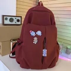 New Girls' Simple Solid Color Backpack - Red - View 1