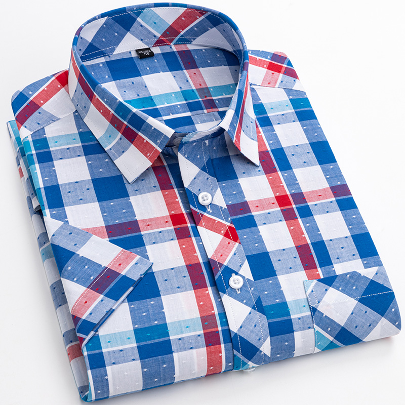 Cotton Men's Plaid Short-sleeved Shirt