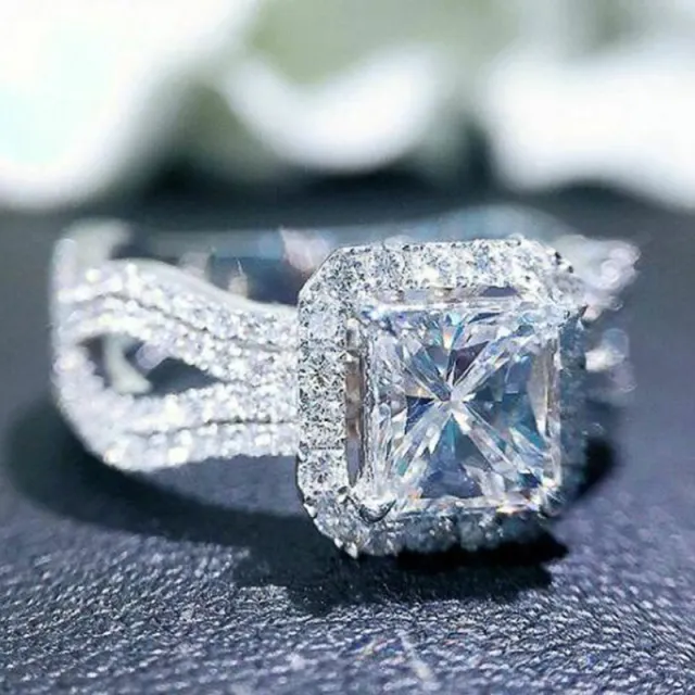 Exquisite Full Diamond Zircon Ladies Engagement Ring White Gold - Shop at LoveMi