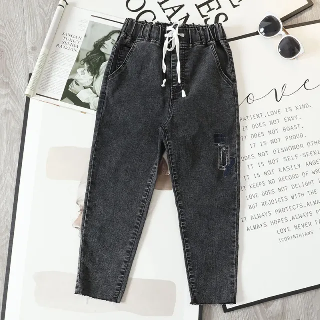Women's Vintage Print Light Blue Cropped Jeans Black - Shop at LoveMi