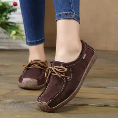 Lace-up Flat Shoes Sneakers Women Frosted Shoes - Coffee - View 1