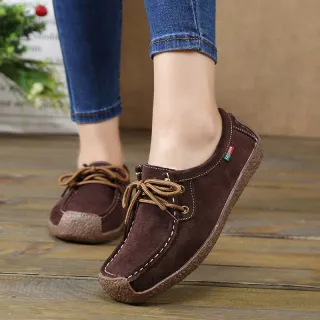Lace-up Flat Shoes Sneakers Women Frosted Shoes - Coffee