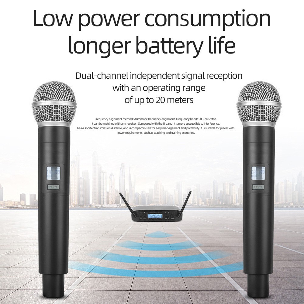 Professional 2 Channel UHF Wireless Dual Microphone Cordless Handheld Mic System 3