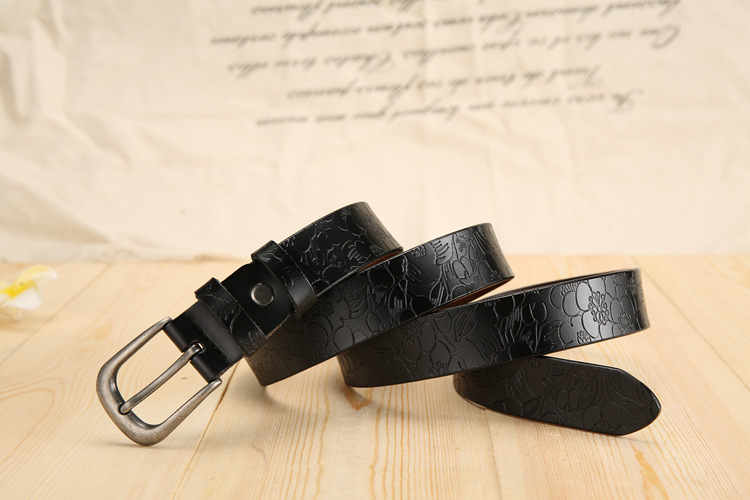 Title 19, All-match Ladies Cowhide Embossed Leather Belt