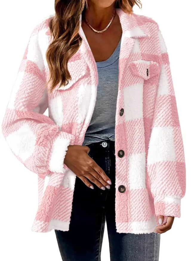 Lamb Fleece Jacket Button Fleece Jacket Pink - Shop at LoveMi