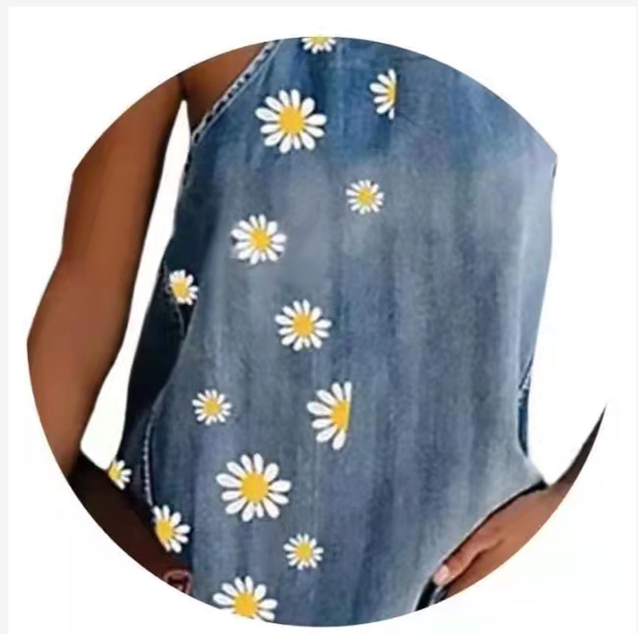 Women's Denim Chrysanthemum Print Bandage Sleeveless Sling