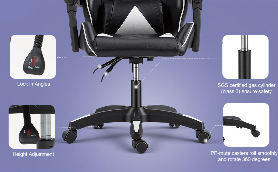 Gaming Reclining Swivel Chair For Adults,Ergonomic Racing PC With Lumbar Support — image 3