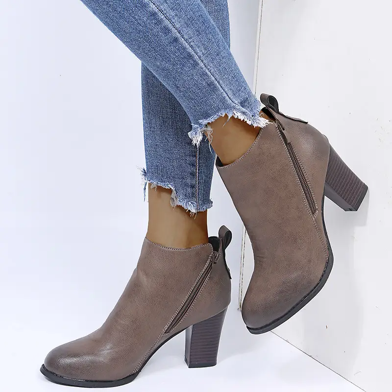 European And American Thick Heel Side Zipper Women's Fashion Shoes
