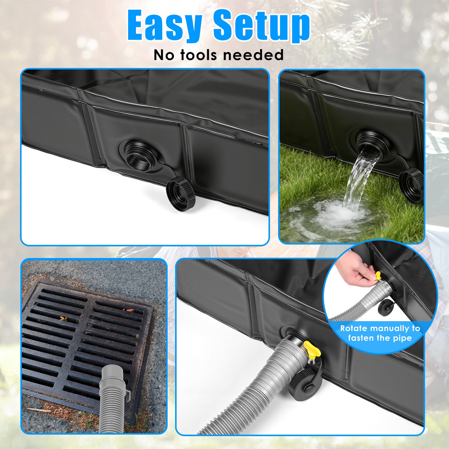 41x41x5.5in Portable Shower Pan Foldable Shower Basin Collapsible Camping Shower Tent Base With Detachable Drain Pipe For Indoor & Outdoor