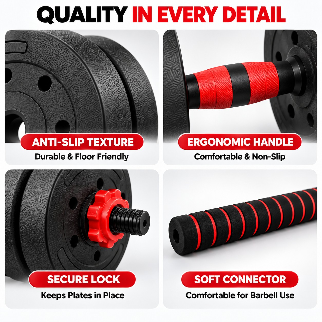 2-in-1 20KG Adjustable Dumbbell Set, Convertible Into A Barbell With Connector — image 4