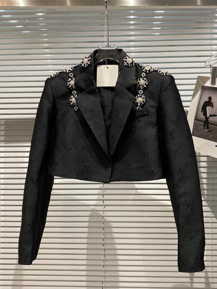 Short Small Suit Jacket Women Beaded Slimming Blouse