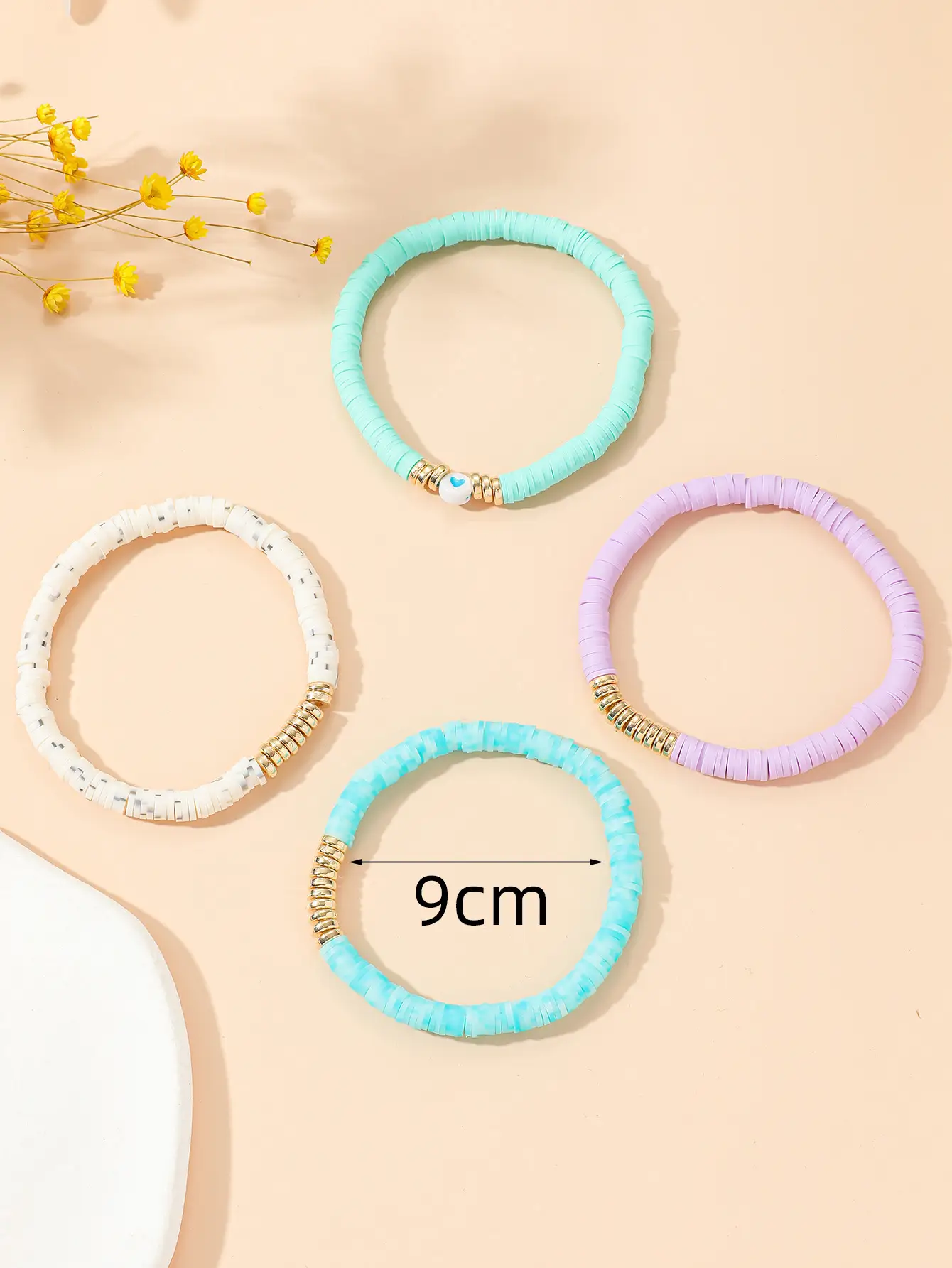 Women's Fashion Polymer Clay Colorful Stackable Love Elastic Bracelet