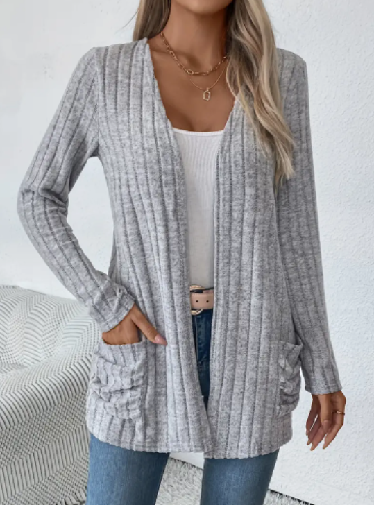 Solid Color Open-Front Cardigan