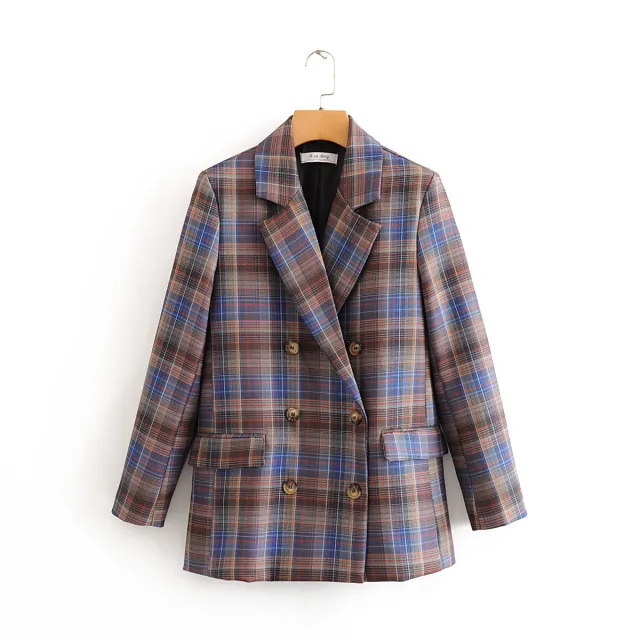 Early Spring European And American Casual All match Color Grid Blazer Checked Top - Shop at LoveMi