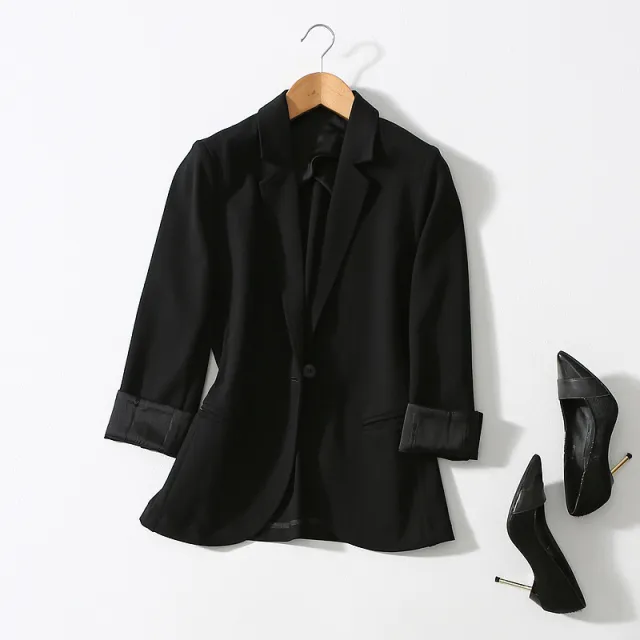 All match Three dimensional Cut One button Small Suit Jacket Women Black - Shop at LoveMi