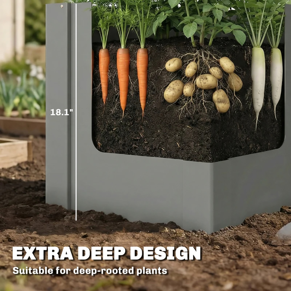 Raised Garden Bed Galvanized Planter Box Outdoor Open-Bottom Design With Gloves For Gardening Vegetables, Flower 7