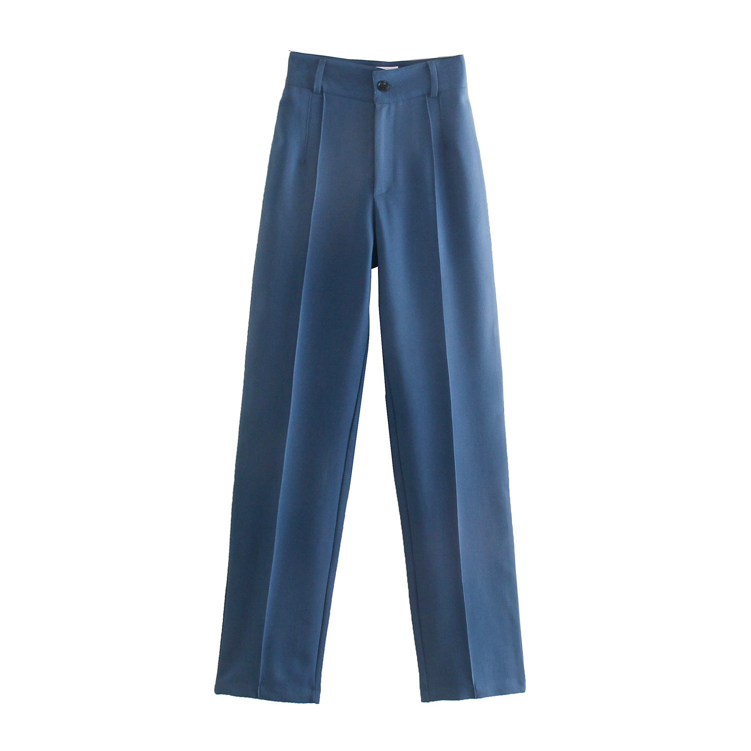 New European And American Style Straight High waisted Solid Color Casual Pants Dark Blue - Shop at LoveMi