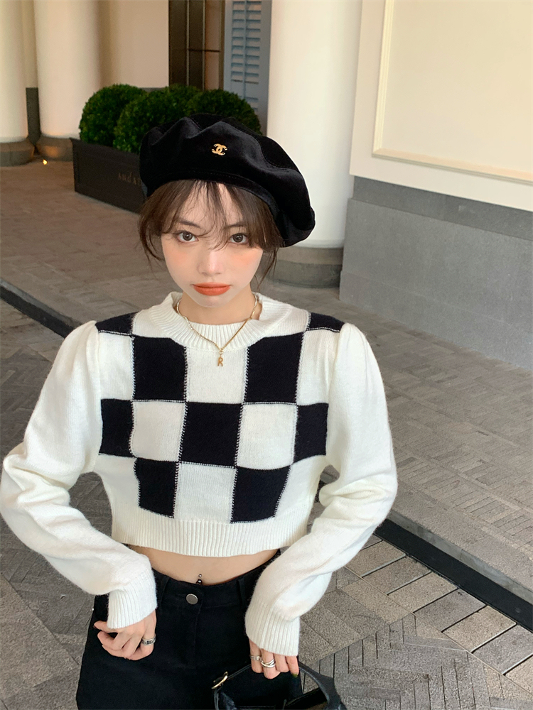 Checkerboard Women's Spring Autumn Design Knit Sweater