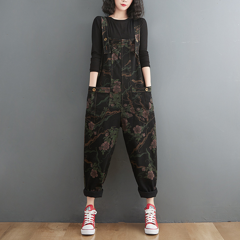 Title 3, Spring And Summer Lean Printing Jean Overalls W...