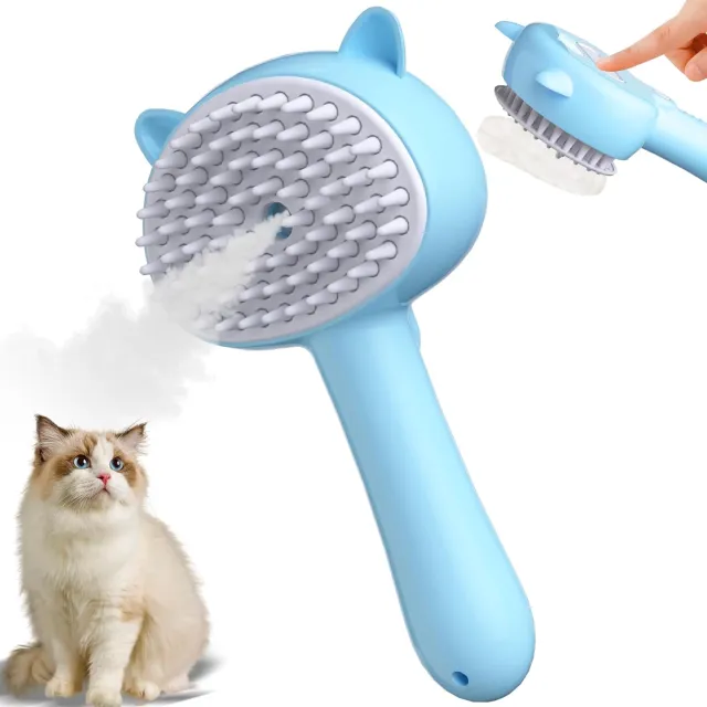 Cat Steam Brush 4 In 1 Steamy Cat Brush With Handle Rubber Pet Misting Brush With Release Button Dog Comb With Cleanser For Indoor Kittens Small An... Blue - Shop at LoveMi