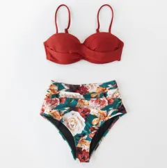 Ladies Heart Collar High Waist Two Piece Swimsuit - F-2Xl - View 1