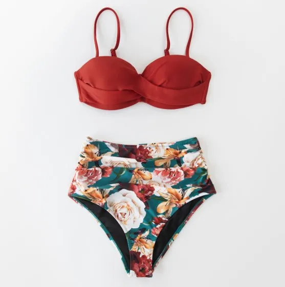 Ladies Heart Collar High Waist Two Piece Swimsuit F 2Xl - Shop at LoveMi