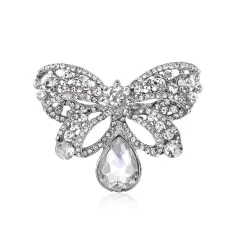 Alloy Inlaid White Rhinestone Bow Brooch - White - View 1