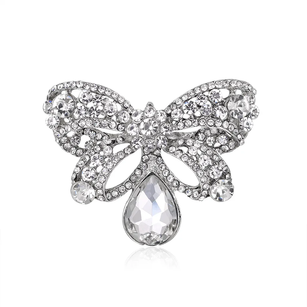 Alloy Inlaid White Rhinestone Bow Brooch - White