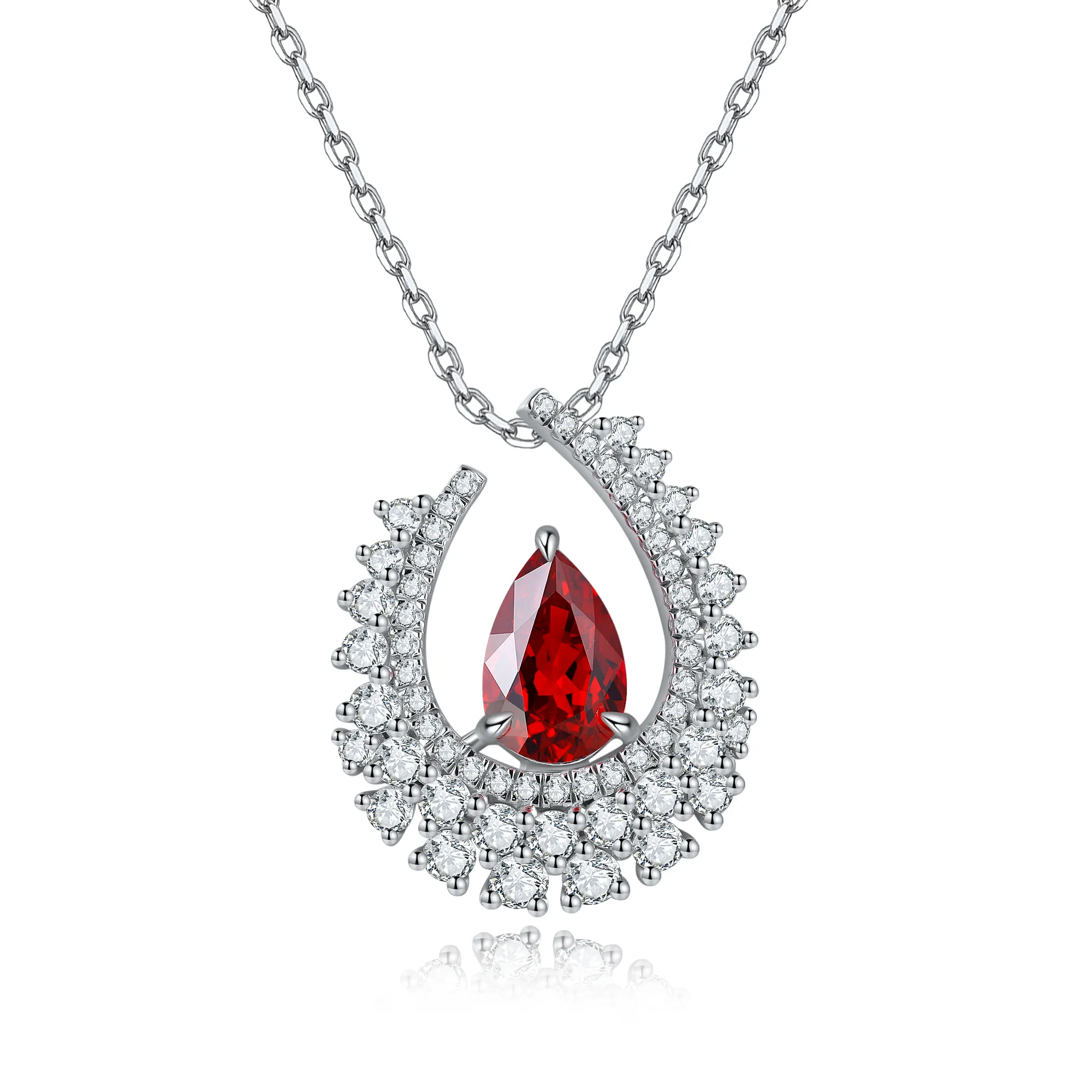 S925 Silver 4g Lab-Created Gemstone Necklace, 10.5x7mm