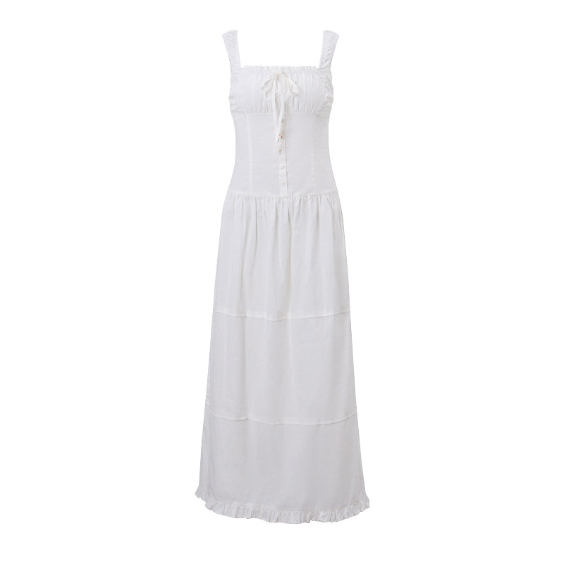 Vacation Style Fashion Square Collar French Style Temperament Slim-fit Suspender Dress