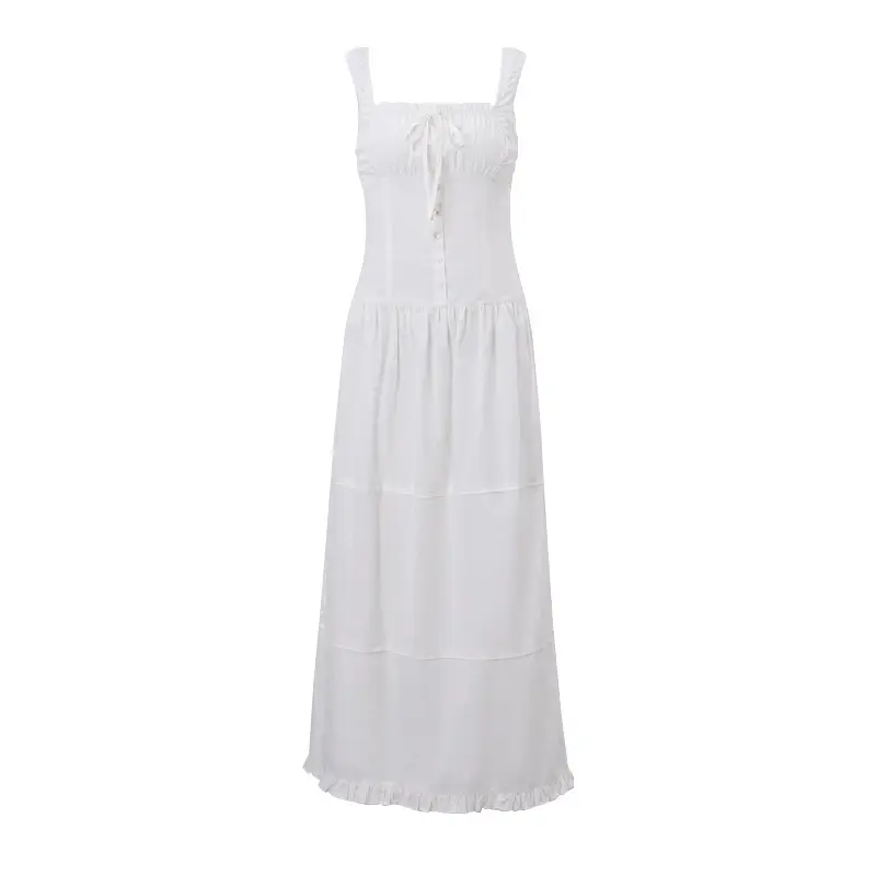 Vacation Style Fashion Square Collar French Style Temperament Slim-fit Suspender Dress