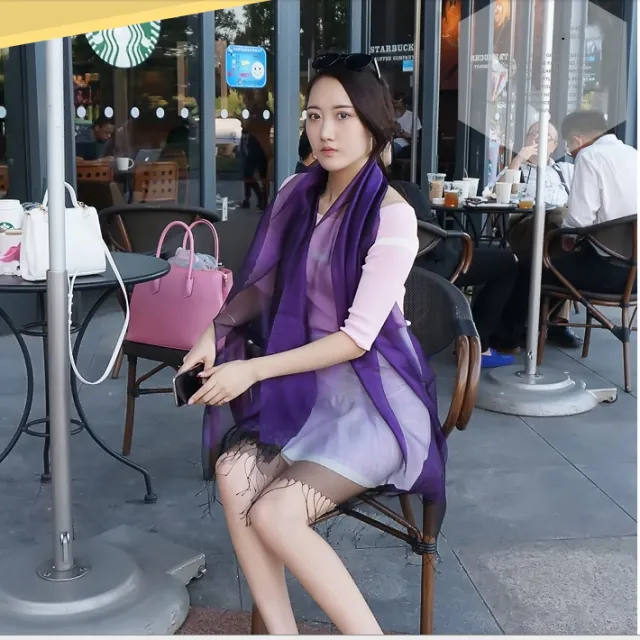 Women's Solid Double Organza Fringe Scarf Shawl Purple - Shop at LoveMi