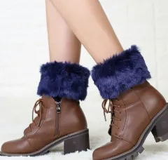 Korean Version Autumn And Winter Short Turned Fur Warm Leg Boots - Blue - View 1