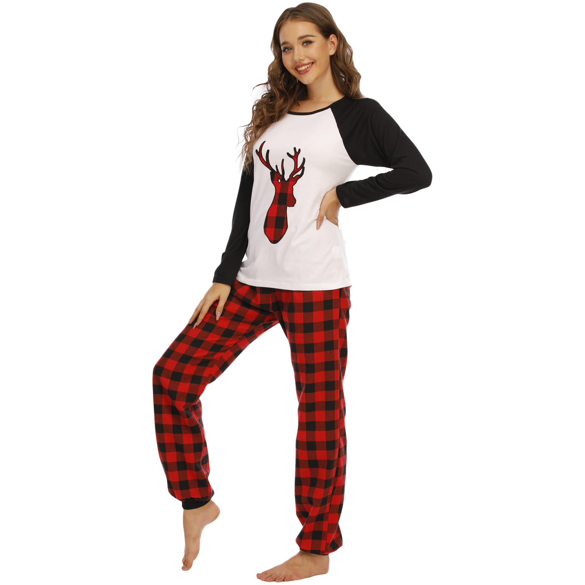 Title 5, Ladies Cotton Pajamas Suit Christmas Deer Holid...